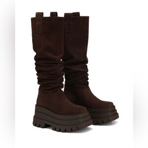 NWOT Naked Wolfe Simba Knee High Platform Suede Brown Boots